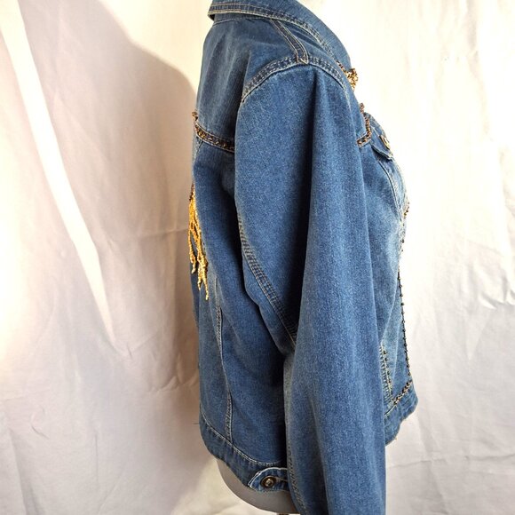 Western Cowgirl Hand Embellished Denim Jacket Beaded - Picture 7 of 8